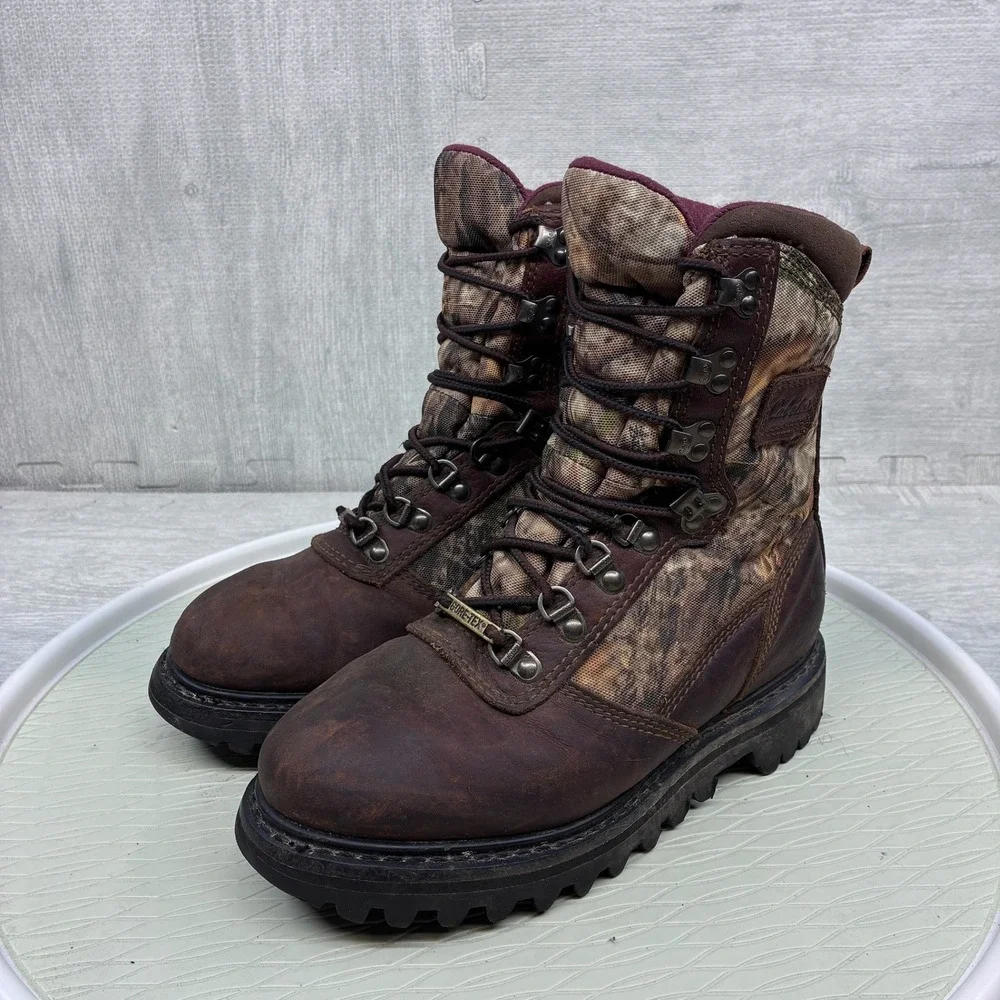 Cabela's Hunting Boots Kids 4M Brown Leather Camo Gore-Tex Thinsulate 81-3740